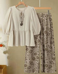 Summer Women'S Casual Pant Set: Elegant Blue & White Floral Print Straight-Leg Trousers with Tie Front Detail
